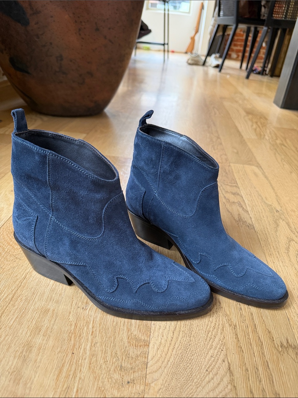 Peter Flowers Navy Suede Western Ankle Booties